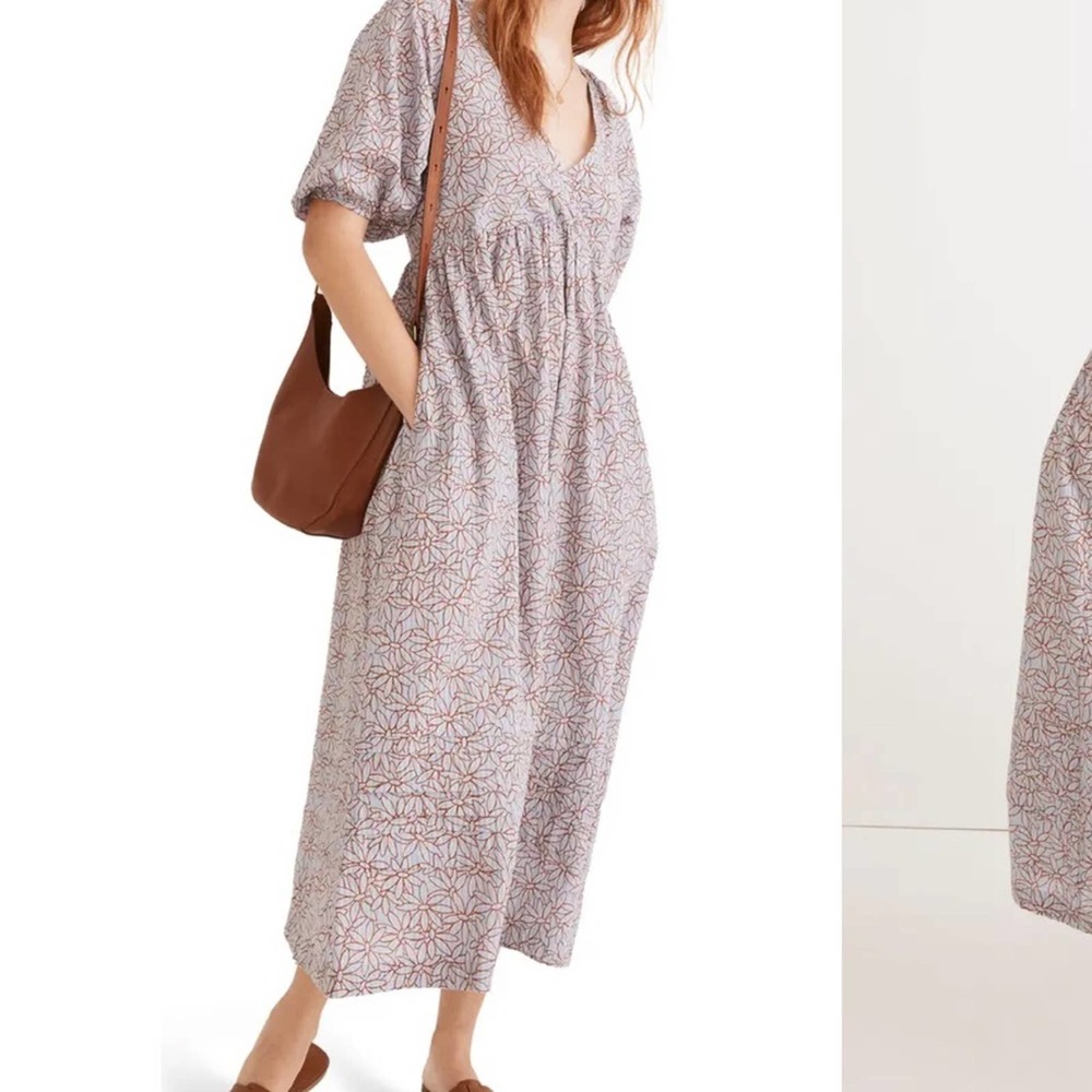 NWT Madewell Marianna Dream-On Daisies Puff Sleeve Midi Dress in Pale Dawn XL